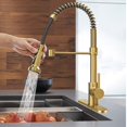 thumbnail image 2 of Hoimpro Grifo De Cocina Con Resorte De Arco Alto De Oro Cepillado Con Rociador Extraíble, Grifo Para Fregadero De Cocina Con Una Sola Palanca, 3 Funciones, Grifo Para Lavandería, Latón/Oro Cepillado (, 2 of 5
