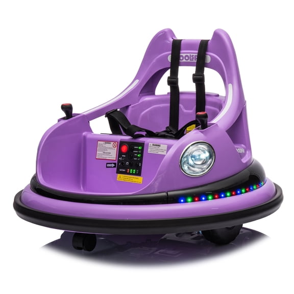 12V ride on bumper car for kids 1.5-5 Years Old, 1.5 Mph Speed, Remote Control, LED Lights, Bluetooth & 360 Degree Spin, Max Load 66 lbs, Purple