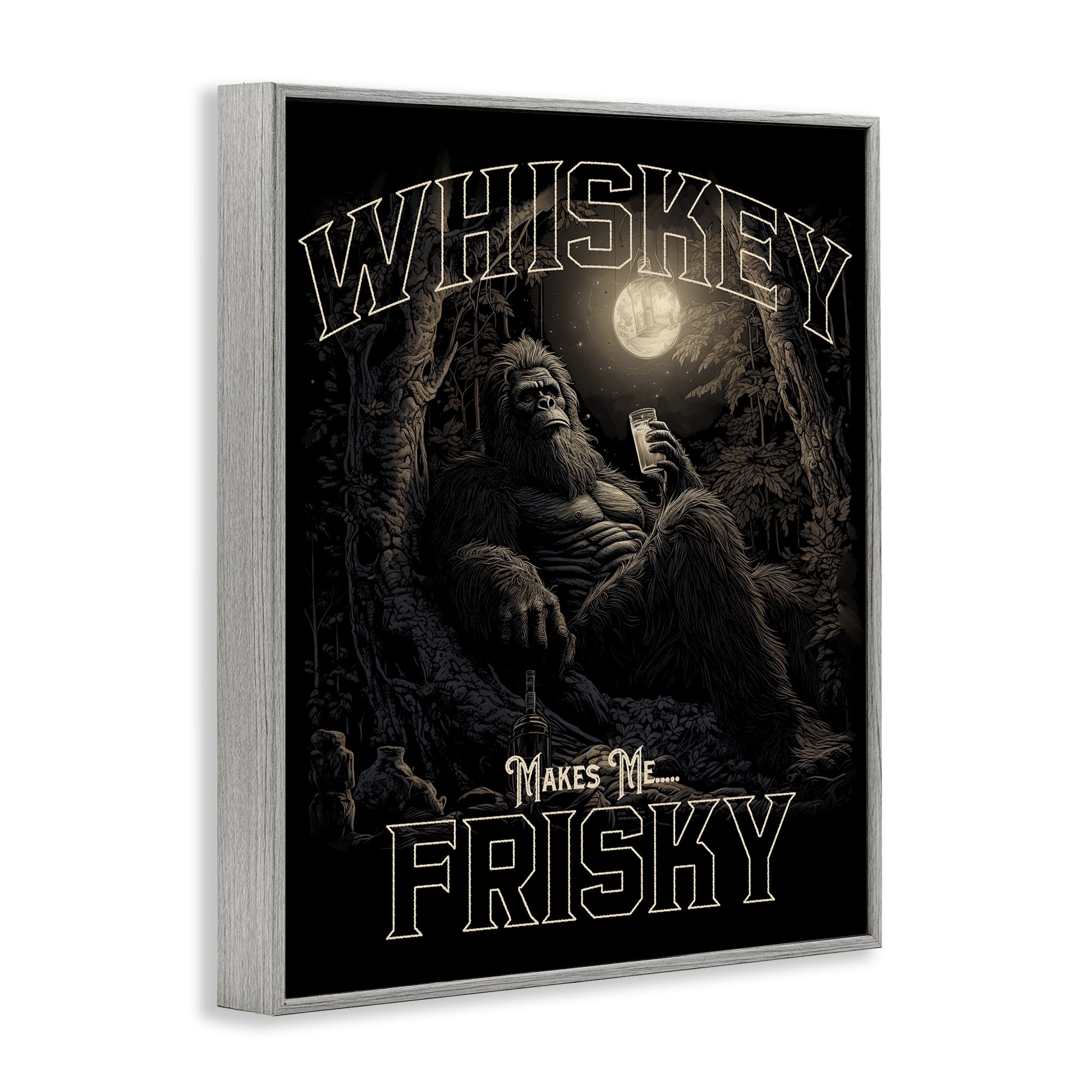 Stupell Industries Whiskey Makes Me Frisky Fairy Tales & Fantasy Painting Gray Framed Art Print Wall Art, 16 x 20