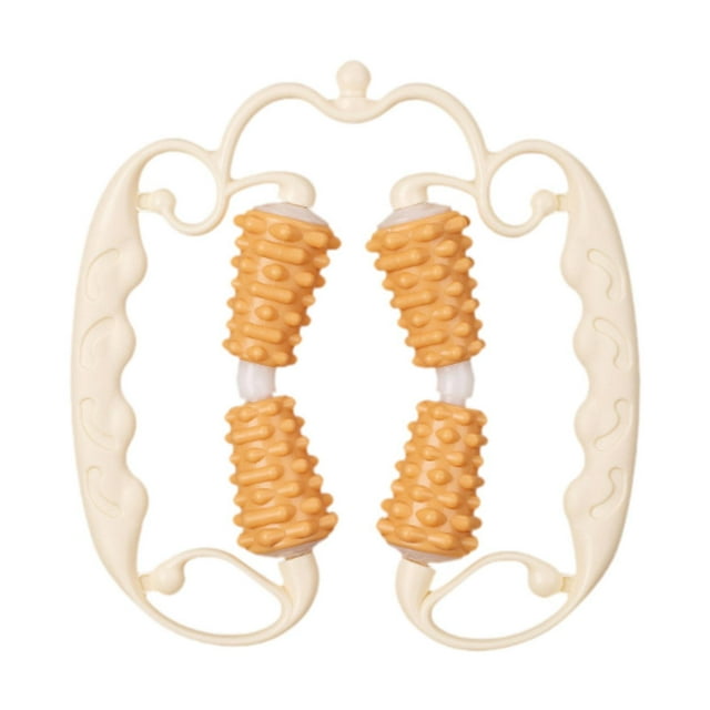 Rodillo de masaje muscular de mano para celulitis, herramienta de masaje de fascia con 4 ruedas para esculpir, corredores y gimnasios. Beige