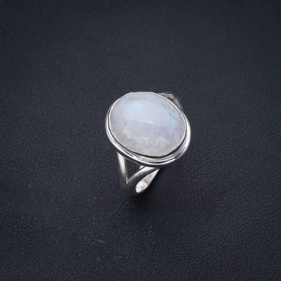 StarGems® Natural Moonstone Handmade 925 Sterling Silver Ring 5 F2515