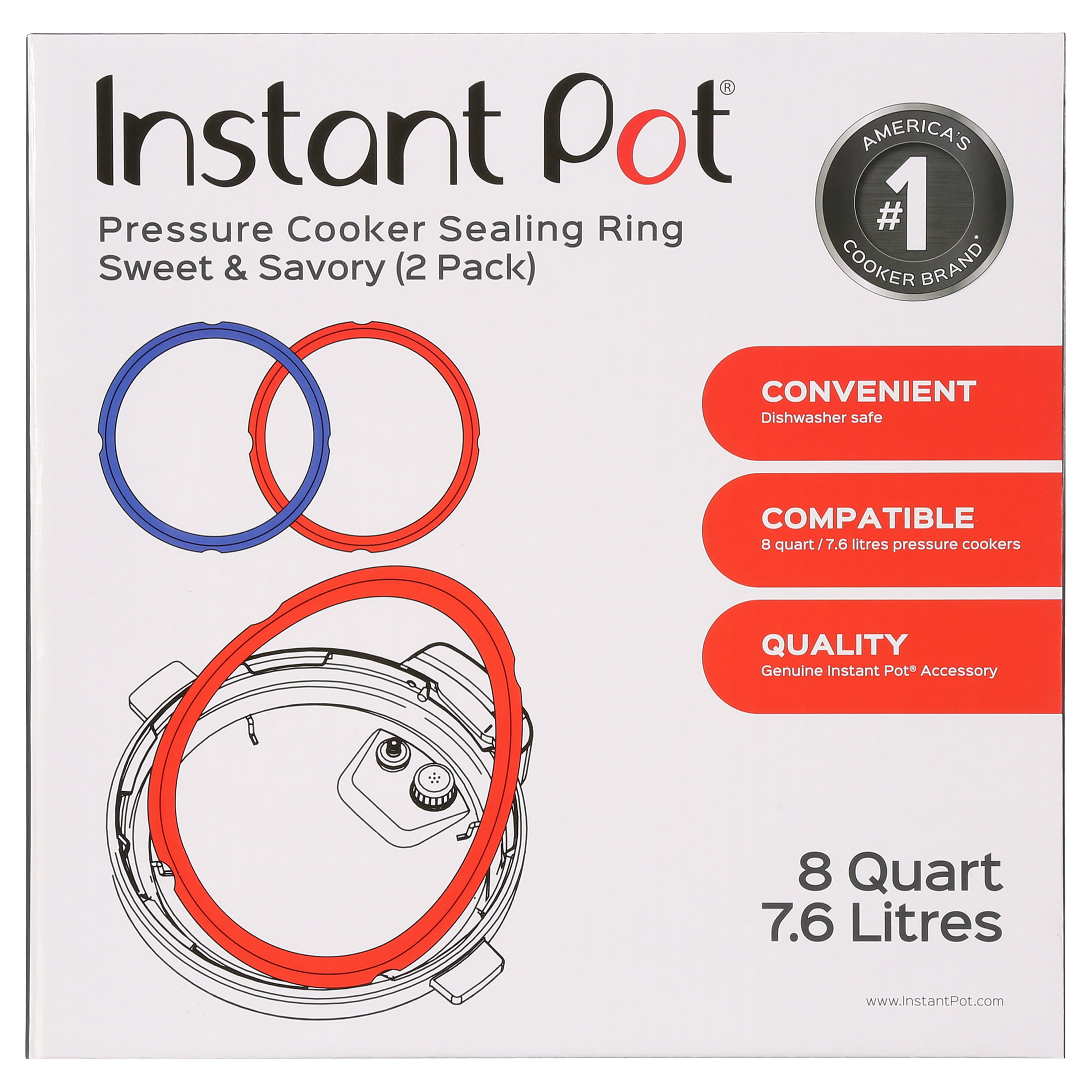 Instant Pot Duo 7-in-1 Electric Pressure Cooker, 8 Quart, 14 One-Touch  Programs & Genuine Instant Pot Sealing Ring 2 Pack Clear 8 Quart