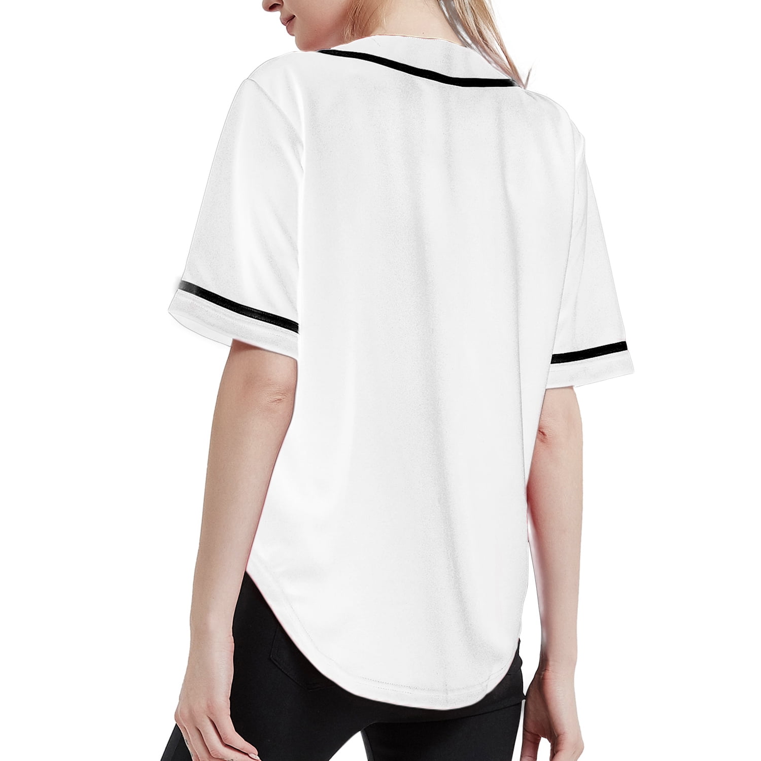 TOPTIE Women's Baseball Jersey Hip Hop Hipster Button Down Baseball T-Shirt-white black-S