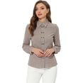 thumbnail image 1 of INSPIRE CHIC Blusa de manga larga con botones y cuello vuelto a cuadros para mujer marrón S, 1 of 5