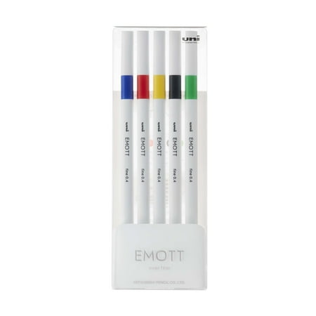 UPC: 4902778248287 | Uni EMOTT Fineliner Marker Pens Fine Point 0.4mm Assorted Vivid Colors 5 Count