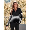 thumbnail image 3 of Women's Quarter Zip Striped Oversized Sweater Mock Turtleneck Pullover Fall Fashion Outfit Winter Trendy Clothes, 3 of 6