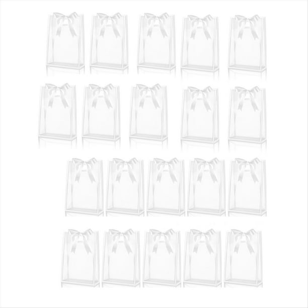 20 Bolsas de Regalo de Plástico Transparente con Asas Troqueladas, Reutilizables, con Flores y Lazo .