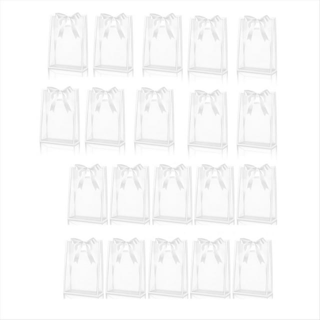 20 Bolsas de Regalo de Plástico Transparente con Asas Troqueladas, Reutilizables, con Flores y Lazo .