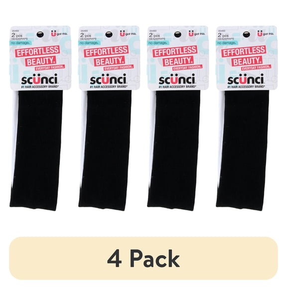 (4 pack) Scunci Effortless Beauty No-Damage Stretch Headwraps, Assorted Colors, 2-Pieces