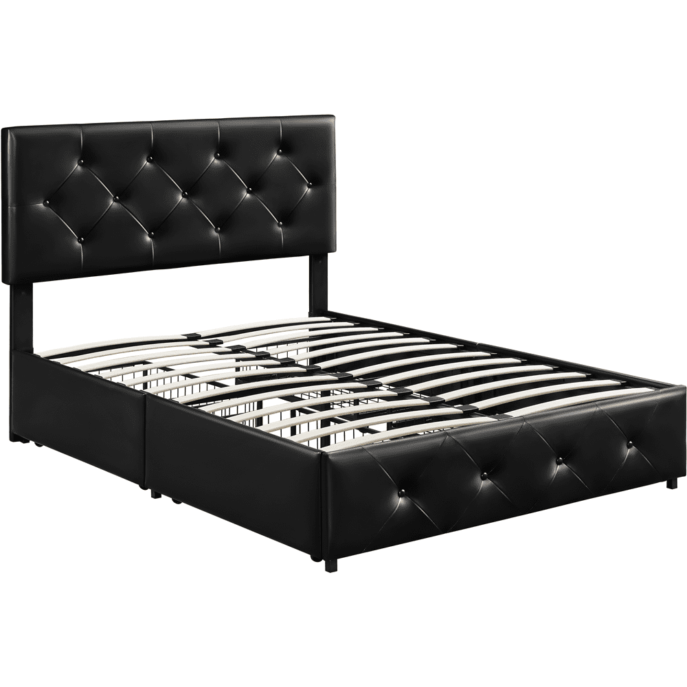 Renwick Diamond Button-Tufted Upholstered Platform Bed with Storage, Adult, Black, Full
