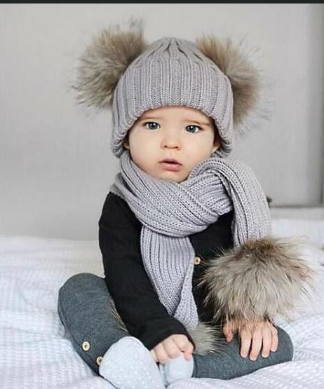 newborn fur pom pom hat