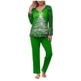 thumbnail image 2 of Sriper Lounge Sets for Women Family Christmas Pajama Cotton Long Sleeve Tops Tree Printed Comfy V-Neck Shirt Soild Color High Waisted Long Pants Ladies Loungewear Homewear Pjs Matching Clothes, 2 of 5