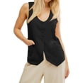 thumbnail image 4 of Summer Scoop Neckline Women Solid Slim Fit Button Down Vest Waistcoat Tops, 4 of 8