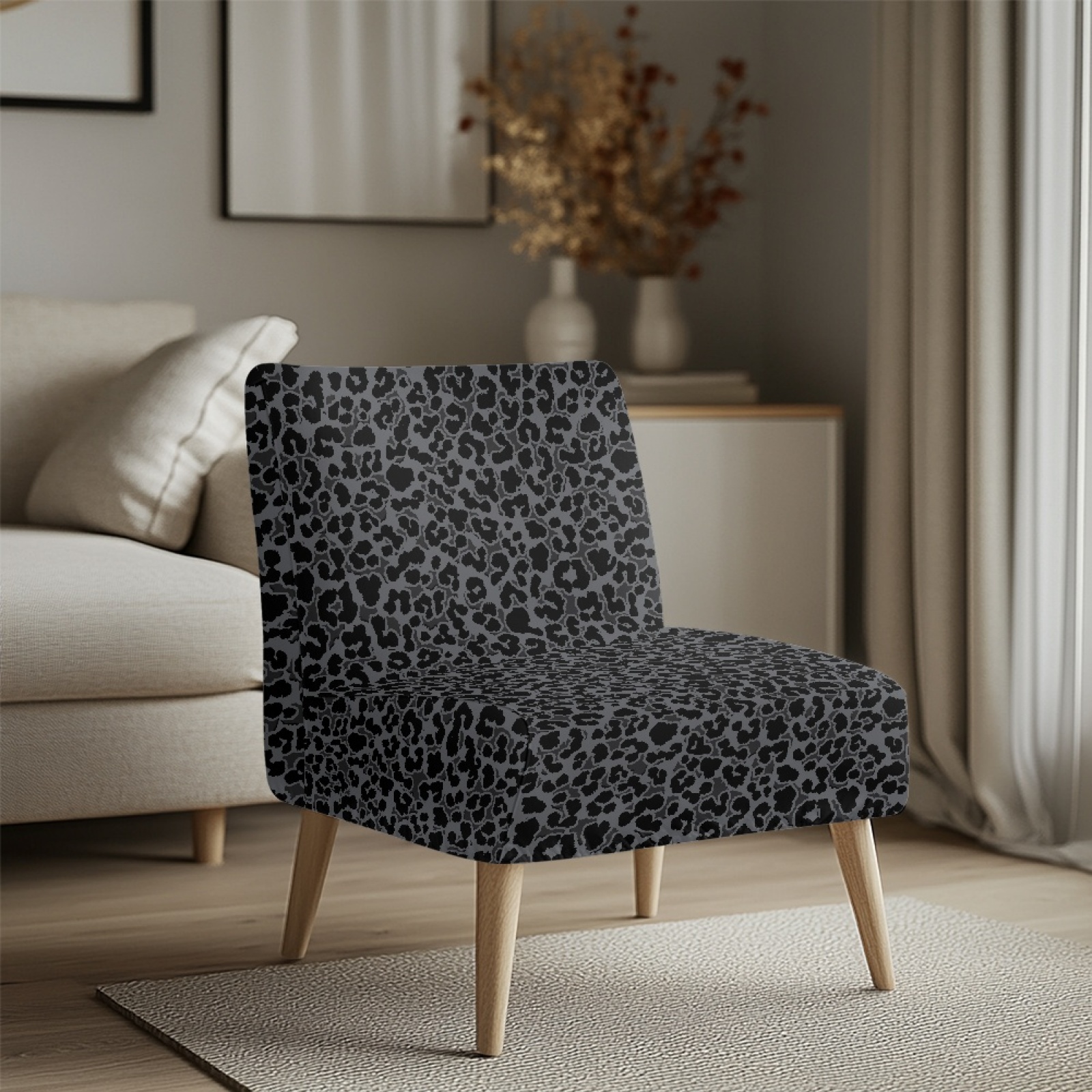 ZIATUBLES Armless Accent Chair Cover Stretch Soft Accent Chair Slipcover Non-Slip Spandex Couch Cover Machine Washable Chair Decor Protector Cover for Living Dining Room, Black Leopard Print