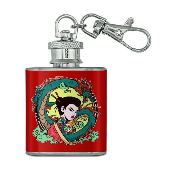 Geisha With The Dragon Tattoo Stainless Steel 1oz Mini Flask Key Chain