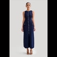 thumbnail image 4 of Vestido de Punto de Verano para Mujer, Sin Mangas, con Botonadura Sencilla, Cuello Redondo y Abertura, Ajustado Al Cuerpo. Azul L, 4 of 10