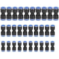 thumbnail image 1 of Juego de conectores para líneas aéreas de PU de 30 piezas, rectos, negros/azules, ideales para sistemas neumáticos, 1 of 5