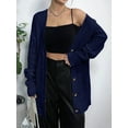 thumbnail image 3 of Women'S Cable Knit Cardigan Long Sleeve Open Front Button Down Knitwear Sweater Coat Navy Blue L, 3 of 5
