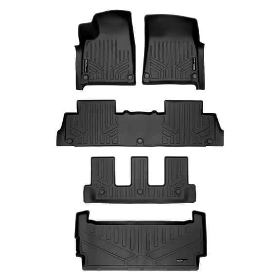 SMARTLINER All Weather Custom Fit Black 3 Row & Cargo Liner Behind the 3rd Row Floor Mat Liner Set Compatible With 2022-2024 Rivian R1S SUV (Only Fits 7 Passenger Models)