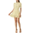 thumbnail image 2 of Allegra K Women's Ruffle Neckline Printed Fit and Flare Ruffle Hem Lace-Inset Mini Dress, 2 of 6