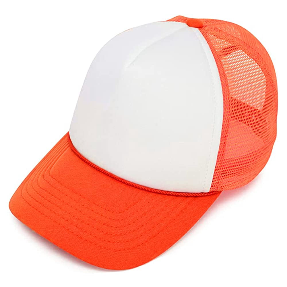MR.R Sublimation Blank Polyester Mesh Cap Mesh Hat Two Tone Trucker Summer Mesh Cap with Adjustable Snapback,Orange,6 Pieces
