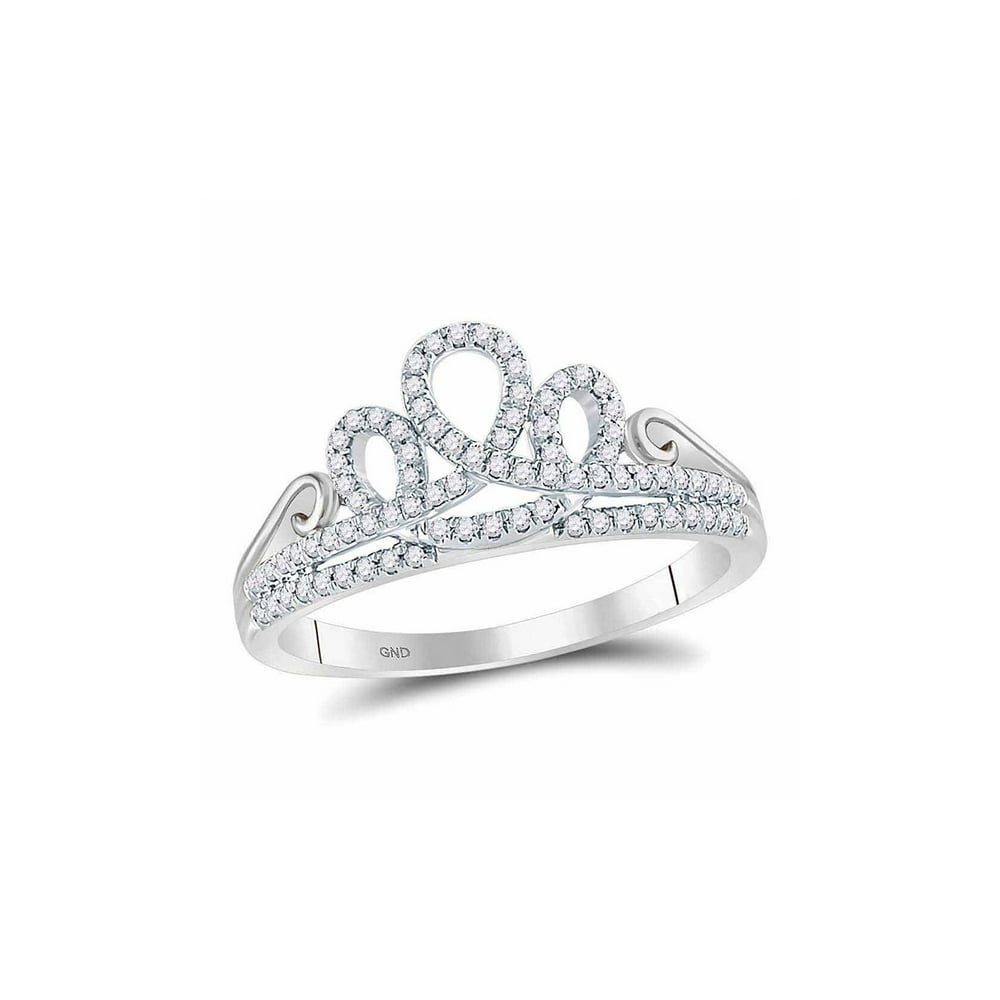 AA Jewels Solid 10k White Gold Round Diamond Crown Tiara