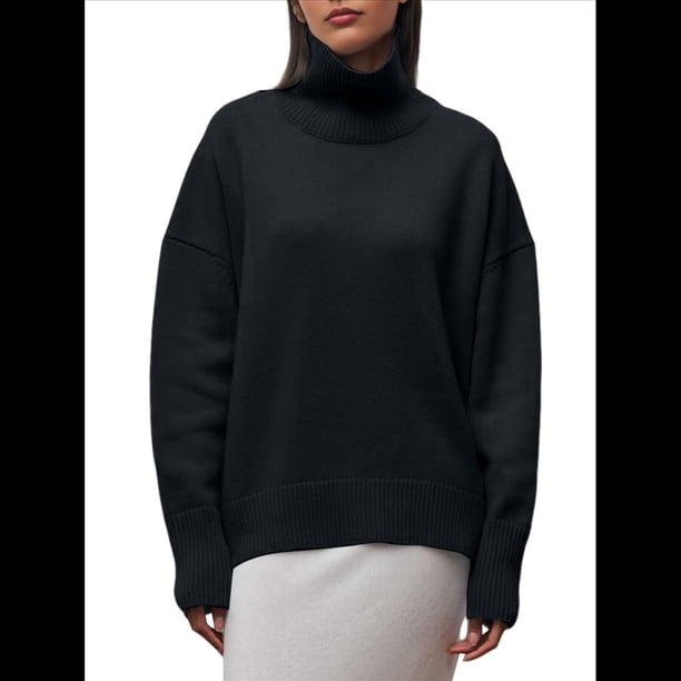 Suéteres de Cuello Alto para Mujer, Corte Holgado, para Otoño e Invierno. Negro M
