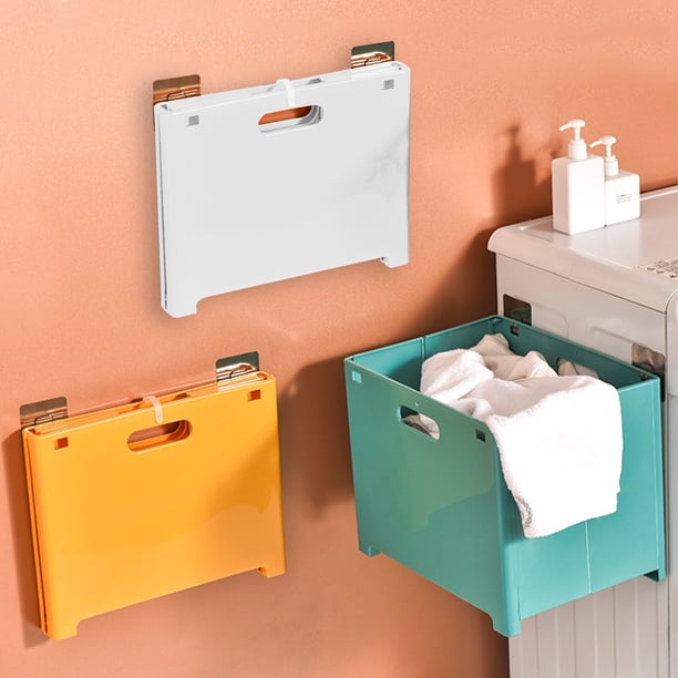 Cesta plegable de la ropa sucia con asas • Organizador de almacenamiento montado en la pared para dormitorio y baño • Gran 38x30x27,5cm blanco/azul/amarillo
