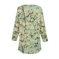 thumbnail image 4 of Yuanlook Women Tunics Tops 3/4 Sleeve Dressy Casual T-Shirt Round V Neck Plus Size to Wear Loose Blouses - Green - M, 4 of 5