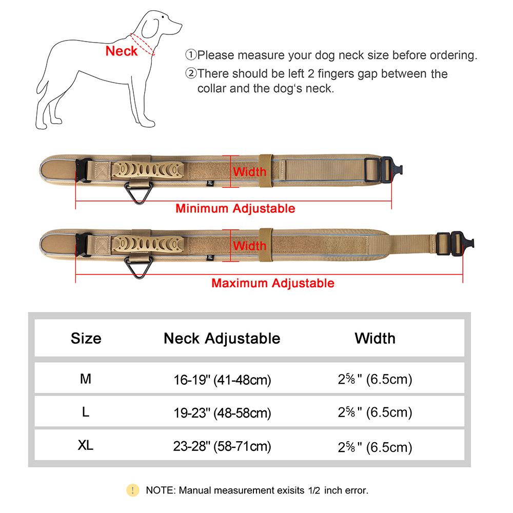 Pet Artist 2.6 Inch Wide Tactical Dog Collar with Handle Military Breathable Mesh Padded Adjustable Heavy Duty Metal Buckle
