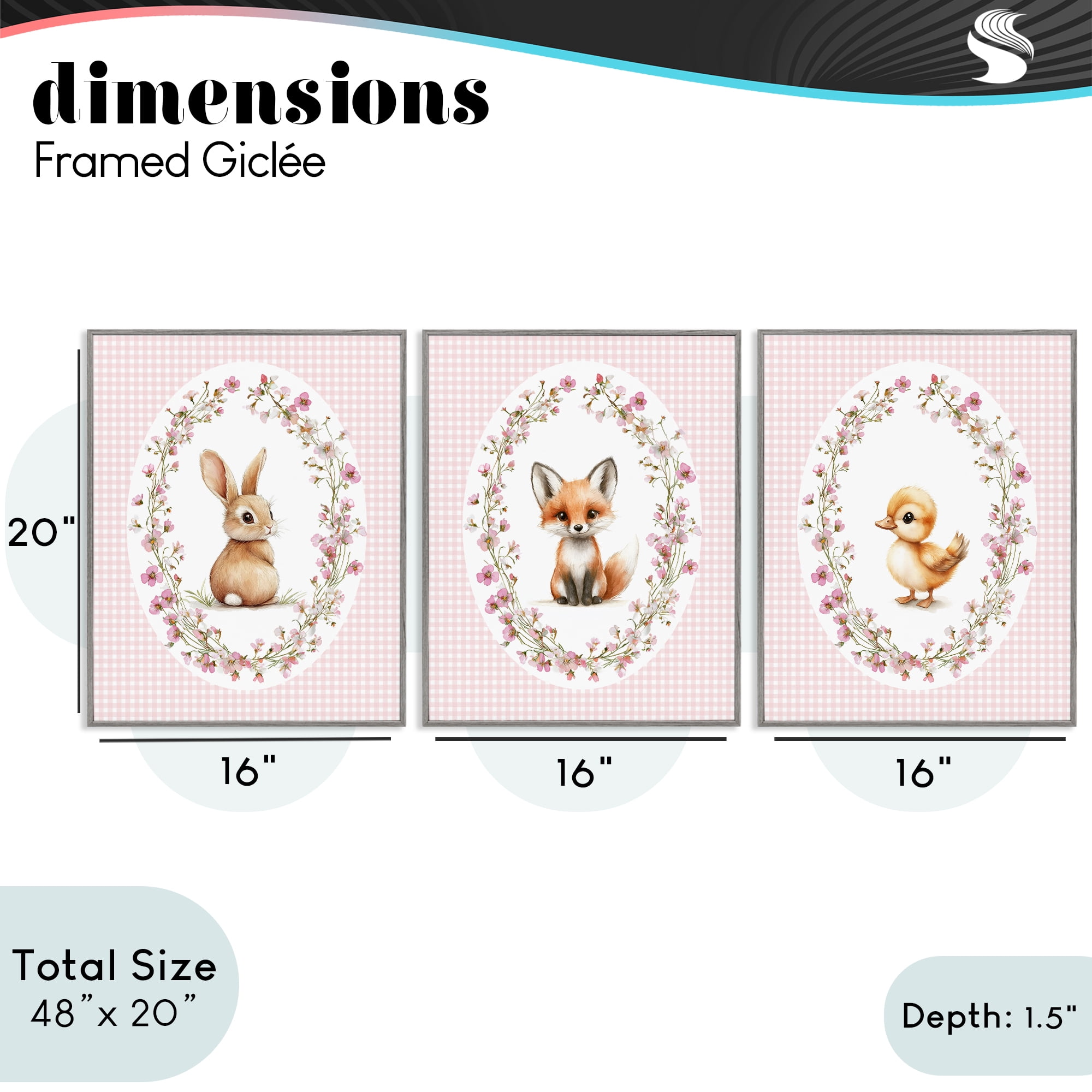 Stupell Industries Spring Gingham Animals 3 Piece Gray Framed Giclee Art Set, design by Christine Simpson Art