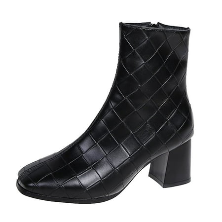 

WANYNG Women s Fashion Plus Size Side Zipper High-Heeled Leather Ankle Boots Born Boots for Women Boots Lace up