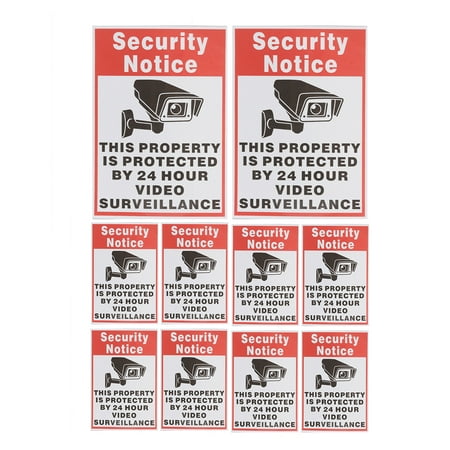 10pcs Vinyl Security Notice Sticker This Property is Protected By 24 Hour Video Camera Camera Signs Sticker Surveillance Warning Safety Decal Sign DVR CCD Home School Office Business Public