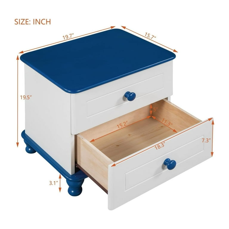 Lwory Wooden Nightstand with 2 Drawers Children Bedside Table Furniture End Table Side Table Night Stand for Bedroom Living Room Sofa Couch Office College Dorm White Blue Walmart