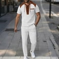 thumbnail image 2 of BLTIBY Mens Summer 2 Piece Outfits Waffle Short Sleeve Lace-up Hooded Shirts and Drawstring Pants Casual Loose Beach Loungewear with Pockets White S, 2 of 5
