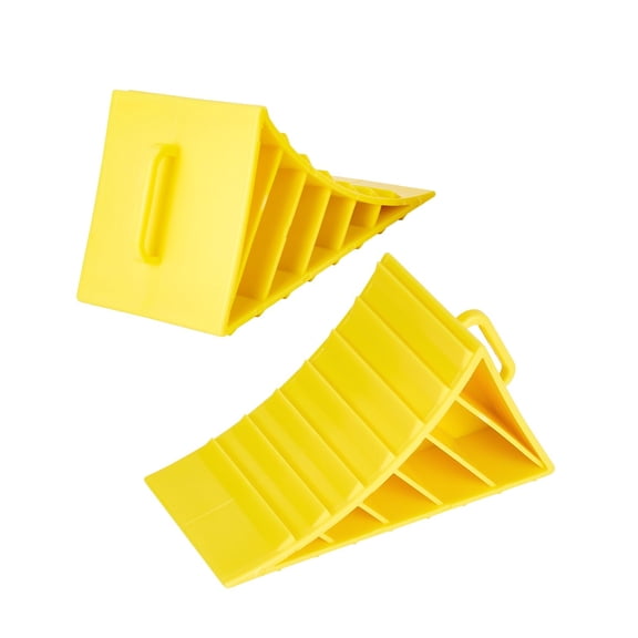 2-Pack Heavy Duty Trailer Wheel Chocks, Hard Plastic Non-Slip Tire Chocks with Built-In Carry Handles – Easy Removal for RV, Truck, Car, Camper & ATV – Black or Yellow