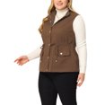 thumbnail image 4 of Agnes Orinda Women's Plus Size Sleeveless Anorak Cargo Coats Zip Button Drawstring Waist Vest Jackets 2X Brown, 4 of 6