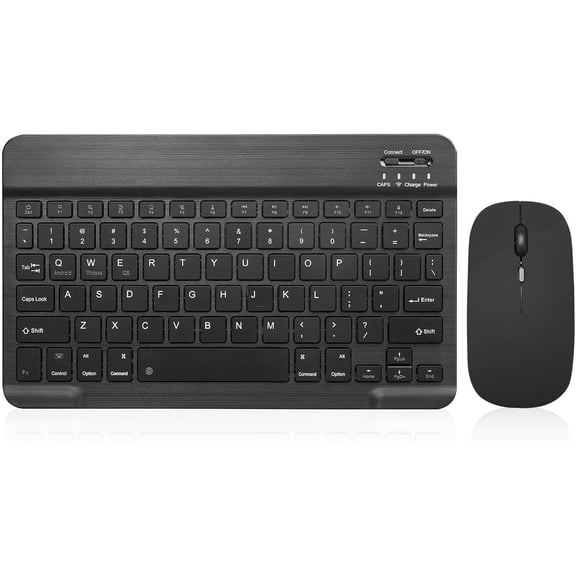 Ultra-Slim Bluetooth Keyboard and Mouse Combo, Multi-OS Rechargeable Wireless Keyboard & Mice Set Compatible with iOS, Android, Windows for Tablet, Laptop, Home Office Use,Black 10in