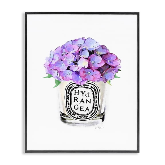 Stupell Industries Shabby Chic Watercolor Fashion Vase with Purple Hydrangea Flowers Black Framed Giclee Art, 11 x 14, by Amanda Greenwood