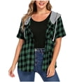 thumbnail image 2 of Setooff Womens Short Sleeve Tops, Hooded Buffalo Plaid Open Shirt, Pocket Loose Plus Size Blouses Casual Outerwear, 2 of 6