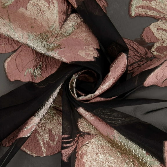Zelouf Cynthia Organza Floral Metallic Jacquard  , Sewing, DIY, Crafts Fabric by the Yard, Black/blush, 3 Yard