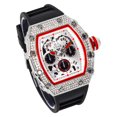 thumbnail image 3 of Exquisite Men's Tonneau Diamond Watch - Iced Bezel, Chronograph Display - Adjustable Silicone Strap - Quartz Movement - Silver Tone Finish, 3 of 6