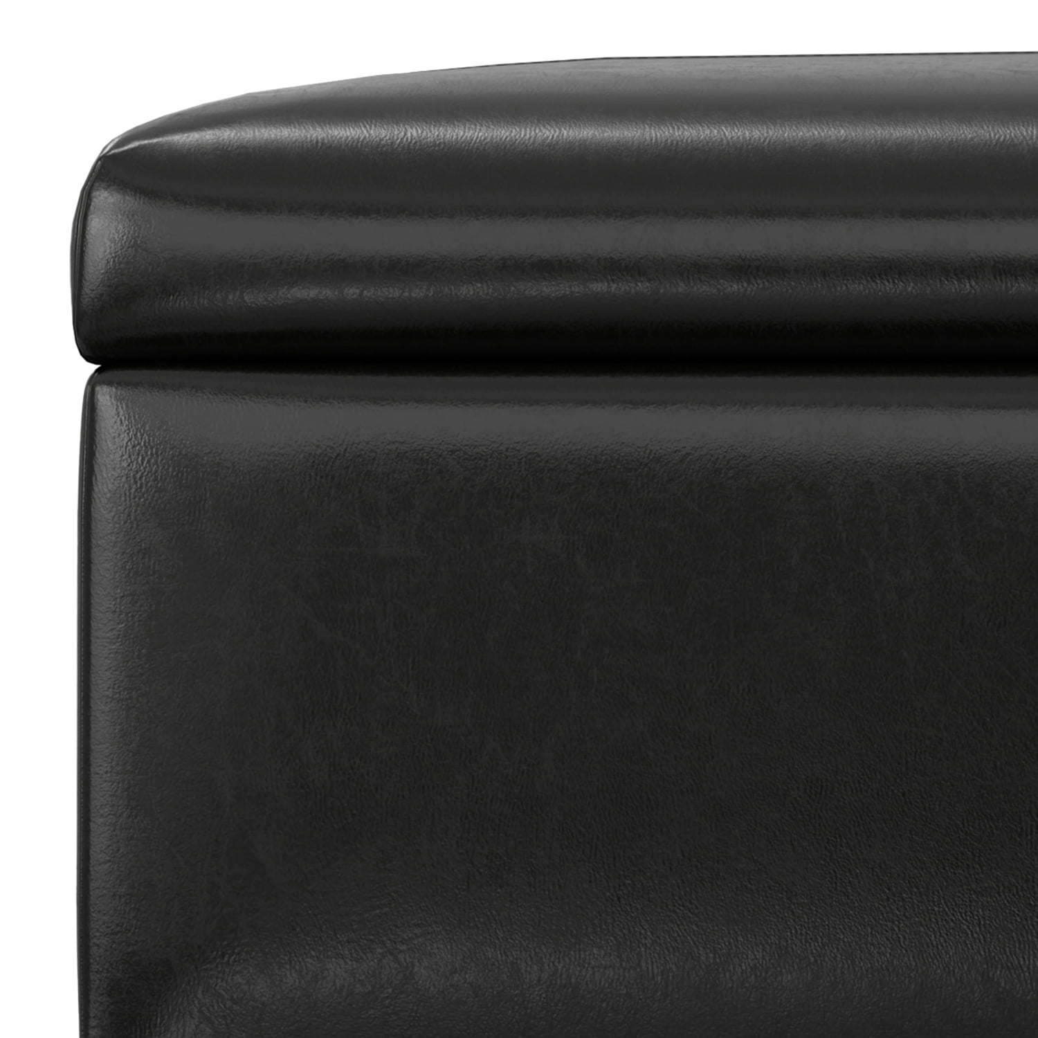 Gabbie 48 inch Wide Rectangular Storage Ottoman in Midnight Black PU Vegan Leather