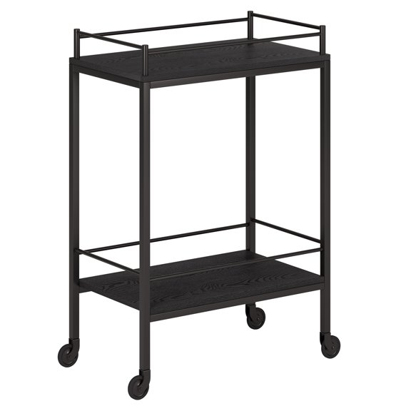 Evelyn&Zoe Barnes 23.5" Wide Rectangular Bar Cart, Black Grain