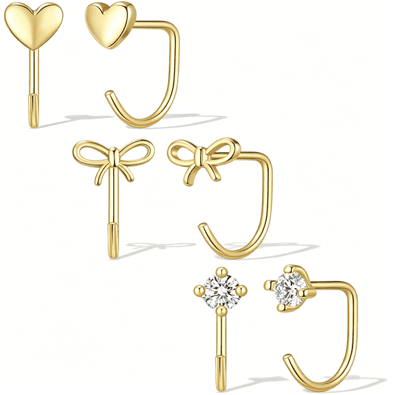 DESIGNICE Backless Half Hoop Earrings Gold Silver Stay Closed Open Hoop Earrings for Women Small Huggie for Mutiple Piercing Lightweight No Back Poke Free Comfort Fit Sleep in Trendy Jewelry Gift