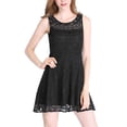 thumbnail image 1 of Mini vestido acampanado sin mangas con encaje floral para mujer Negro S, 1 of 7