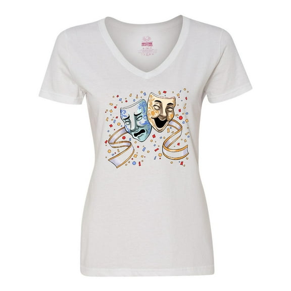 Inktastic Tragedy and Comedy Stage Masks Women's V-Neck T-Shirt