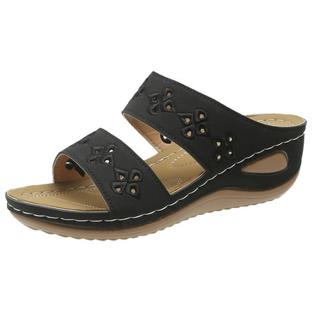 

Eudgs Women Sandals Fashion New Pattern Embroidered Lightweight Non Open Toe Summer Wedge Comfortable Casual Shoes Cute Sandals for Women Dress Sandals for Women Flat Cover Toes Floral Sandals for