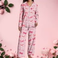 thumbnail image 5 of SGMVNU Women Pajama Sets Satin 2 Piece Button Down Long Sleeve Sleepwear Pants Women's Printed Loungewear Set, Pink, M, 5 of 9