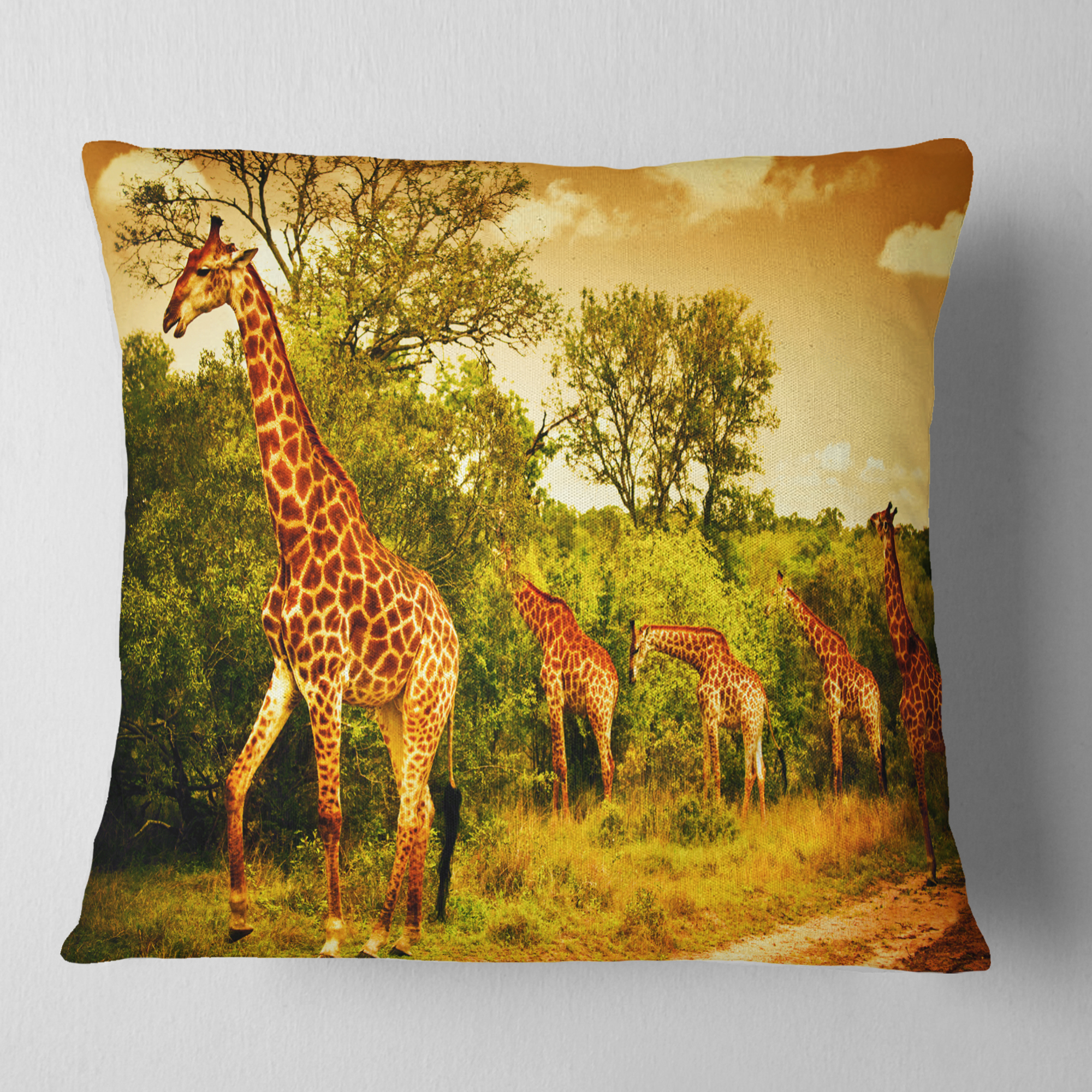 Designart South African Giraffes - African Throw Pillow - 16x16